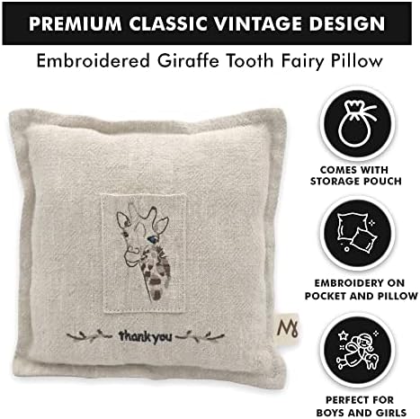 Leite+HoNEYs Fada de dente de girafa travesseiro - travesseiro de fada bordado de dente de luxo feito com linho