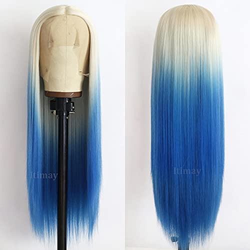 Itimay Hair liso Longo loiro a azul perucas coloridas resistentes ao calor