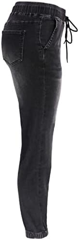 Calça feminina de Miashui com bolsos da cintura média de alta elasticidade de alta calça lava as calças de carga