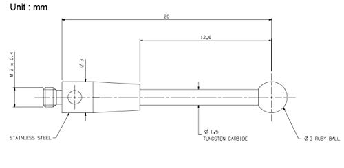 CMM Touch sonda caneta de 3 mm de bola de rubi tungstênio haste de haste m2 de 20 mm de comprimento A-5003-0938