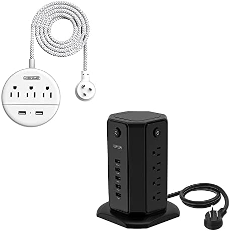 Pacote de plugue plano NTONOwer Power, 3 pontos de venda 2 faixa de alimentação trançada USB com