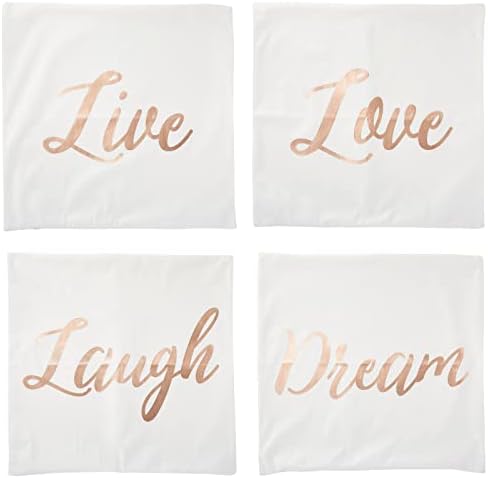 Juvale Conjunto de 4 capas de travesseiro de ouro rosa, risadas ao vivo, amor, sonho, casos decorativos
