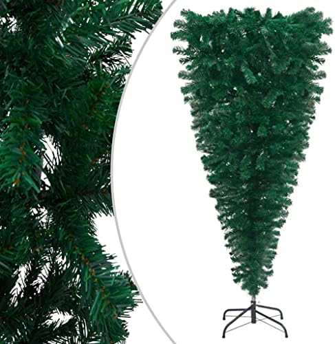 Árvore de Natal artificial de vidaxl de cabeça para baixo com LEDs e bola definida para casa de férias