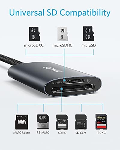 Anker USB-C Leitor de cartão SD 4.0, PowerExpand+ 2-in-1 Card Litors, para SDXC, SDHC, SD, MMC,