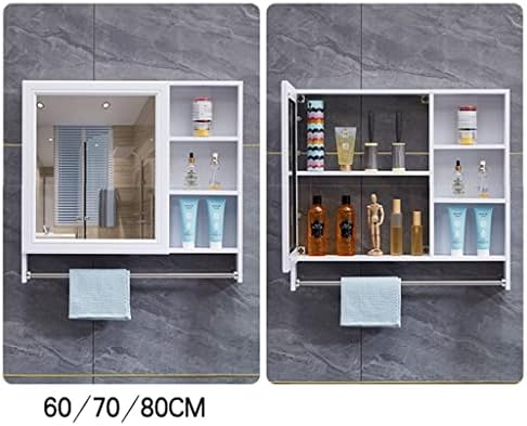 Armário de banheiro Nizame, unidade de armazenamento montada na parede, com portas de espelho e barra de toalha