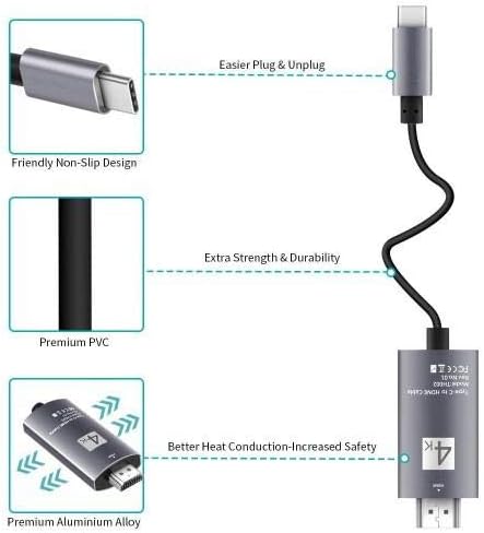 Cabo de ondas de caixa compatível com Dell Latitude 9420 - cabo SmartDisplay - USB tipo C para HDMI, Cabo USB