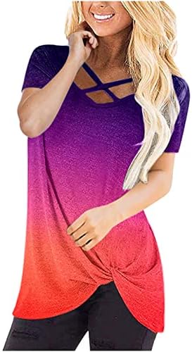Camiseta de blusa para meninas adolescentes outono de verão de manga curta 2023 V Bandagem gráfica de algodão