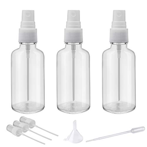 Garrafas de spray de vidro transparente de 2 onças para óleos essenciais, garrafa de spray pequeno com pulverizador
