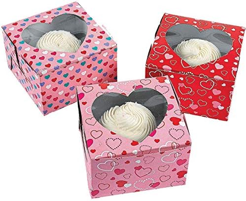 24 mini mini dia dos namorados tratam caixas de presente com 12 caixas de coração de cupcake com janela - caixa