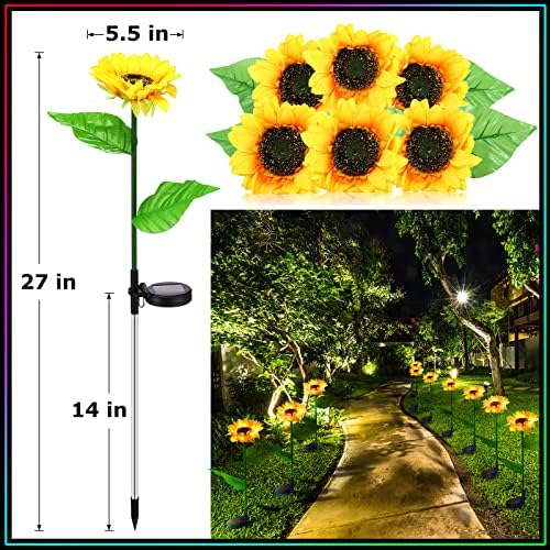 10 Pack Sunflower Luzes solares ao ar livre Artificial Gardento Jardim Luzes Luzes de Girassol à prova d'água Luzes