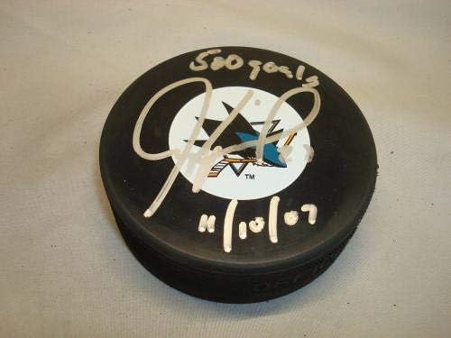 Jeremy Roenick contratou o San Jose Sharks Hockey Puck 500 gols Auto. PSA/DNA COA 1A - Pucks NHL