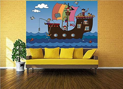 100x100 polegadas mural de parede, garoto pirata navio com crianças engraçadas aventura de jornada