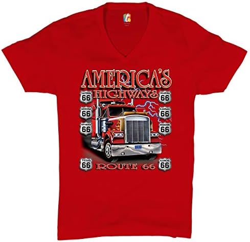 America's Highways Route 66 decote em V Caminhão de camiseta driver mecânica Teamster Tee