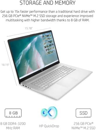 Laptop HP de 17 polegadas, 11ª geração Intel Core i5-1135G7, Iris Xe Graphics, 8 GB RAM, 256 GB SSD, Windows