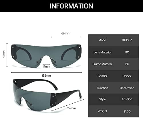 Yameize Y2K Kids envolve os óculos de sol - Escudo de moda de grandes dimensões para meninos, meninas sem moldura, proteção UV400 Protection