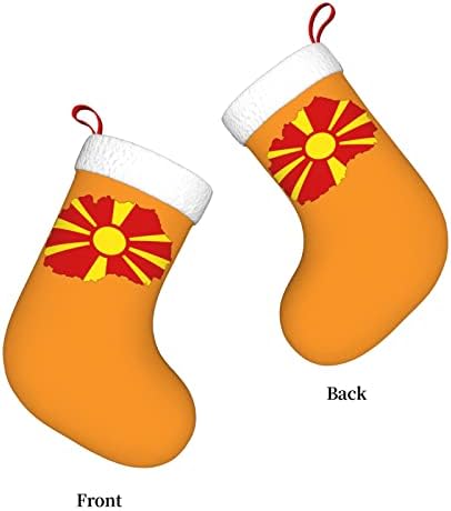 CutedWarf Macedonia Flag Mapa de Natal Decoração de Natal Classic Classic 18 polegadas Lareira Socking Sock