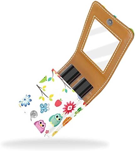 Mini estojo de batom com espelho para bolsa, pássaros com flores Organização portátil de caixa portátil
