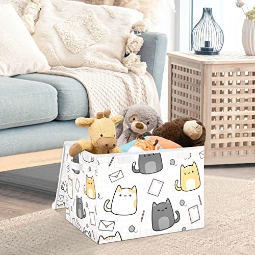 Innewgogo Kawaii Cats Bins de armazenamento em aquarela com tampas para organizar os organizadores do armário com alças Oxford Ploth Storage Cube Box for Room