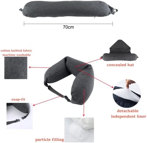 Siqitechno Travesseiro de pescoço para a memória do avião Pillow do pescoço com capuz de espuma 3 em 1 travesseiro