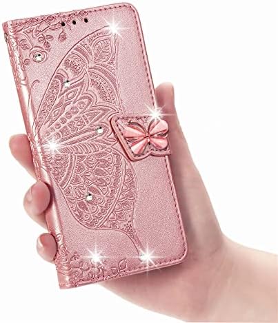 Caixa da carteira ONV para OnePlus 7 Pro - Glitter Butterfly Relessed Leather Folio Case Magnet Card Slot