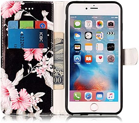 Capa de supwall para iPhone 6s Wallet Case com porta -cartas, PU Leather Flip Slots Slots de mármore Caixa floral