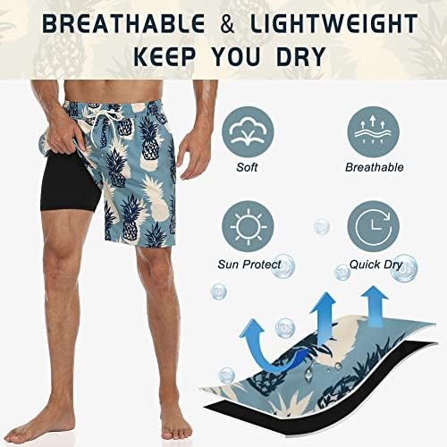 Troncos de natação para homens não -WE com revestimento de compressão, trajes de banho havaianos rápidos seco
