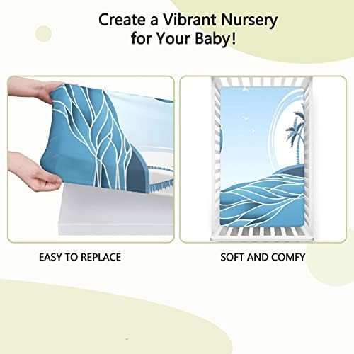 Tidal Wave com tema Mini lençóis de berço, lençóis de berço portáteis folhas de colchão de berço macio e elástico