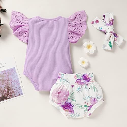 Roupas zoelnicas de menina, recém -nascidos Ruffles Ruffles + shorts florais 3pcs Toddler Photoshoot