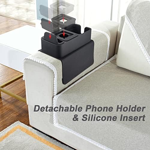 Sprgri Couch Cup Suport com suporte para telefone, bandeja de suporte de xícara de silicone anti-deslizamento