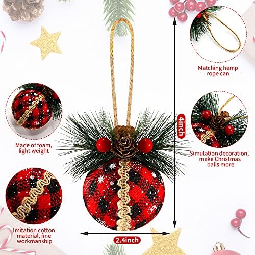 12 peças Ornamentos de bola de Natal Plaidlap, bolas de espuma Ornamentos de árvore de natal para o casamento