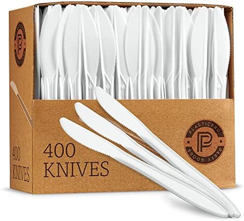 Talheres de plástico de 400 facas de plástico descartáveis ​​médios brancos