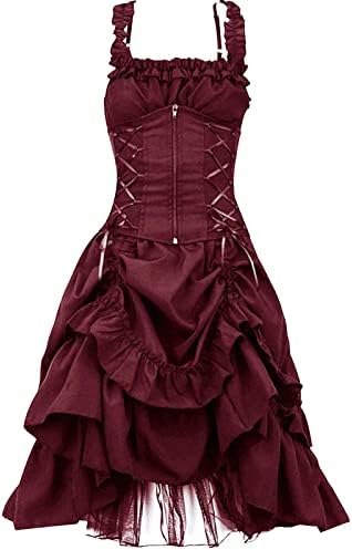 Vestido gótico para mulheres steampunk quadra de princesa vestido sem mangas vestido de punho de punho de
