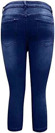 LIJCC Partys Slacks Womans Slim se encaixa na perna reta Summers calças 3 quartos de jeans elegantes respiráveis ​​com bolsos