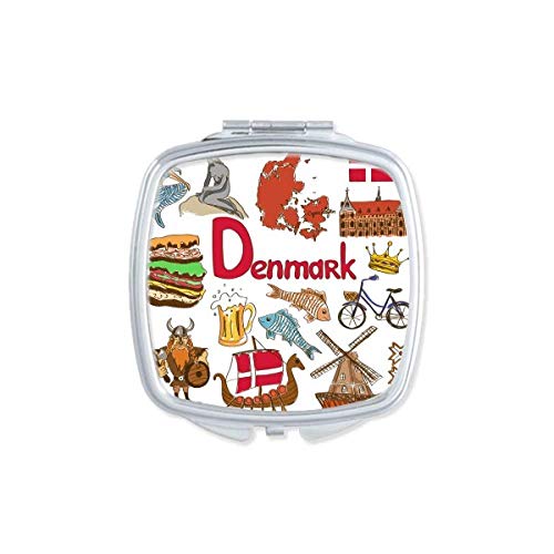 Dinamarca Paiscap Animais Bandeira Nacional Espelho Portátil Compact Pocket Maquiagem de dupla face de vidro