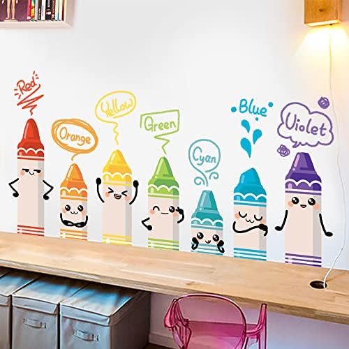 Decalques de parede colorida de giz de cera para crianças quartos - adesivos de parede de desenhos animados para bebês com decoração de guarda -roupa de quarto de bebê decalques murais diy discriminação color