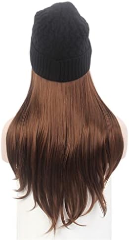 Ganfanren Ladies Hair Hat Chaping Um chapéu de malha preto com peruca longa cabelo liso Chapéu de peruca