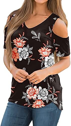 Nokmopo T camisetas para mulheres gráficas engraçadas moda casual impressão floral fora do ombro