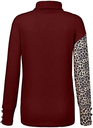 Suéter feminino - mulheres fashoin leopard tatchwork mangas compridas suéter de giraneck suéter sweater