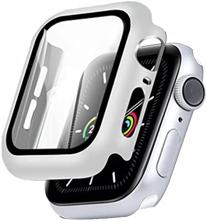 Caso duro com protetor de tela de vidro temperado compatível com a série Apple Watch 6/SE/5/4