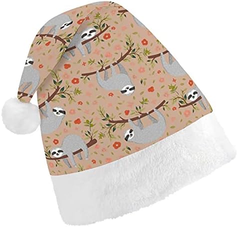 Preguiça fofa na árvore chapéu de natal para o cosplay de festa de férias de ano novo