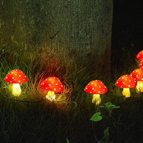 Windpnn Atualizado a lâmpada de cogumelos solares vermelhos de maconha para decoração de jardim,