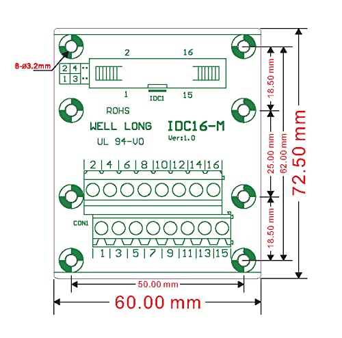 IDC16 2x8 pinos 0,1 Placa de breakout masculino, bloco de terminal, conector.