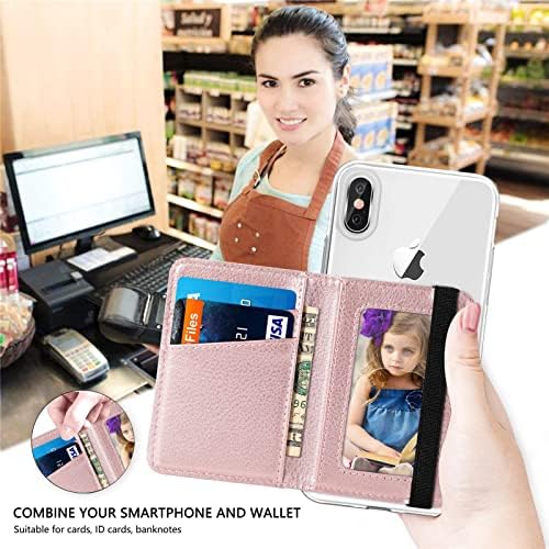 Carteira de telefone Linyune adere para iPhone, max 6 cartões de crédito, linear bolso de couro para a maioria dos
