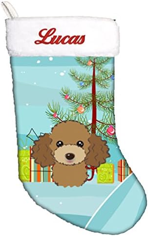 Tesouros de Caroline BB1628CSEMB Árvore de Natal e Chocolate Poodle marrom meias de Natal personalizadas,