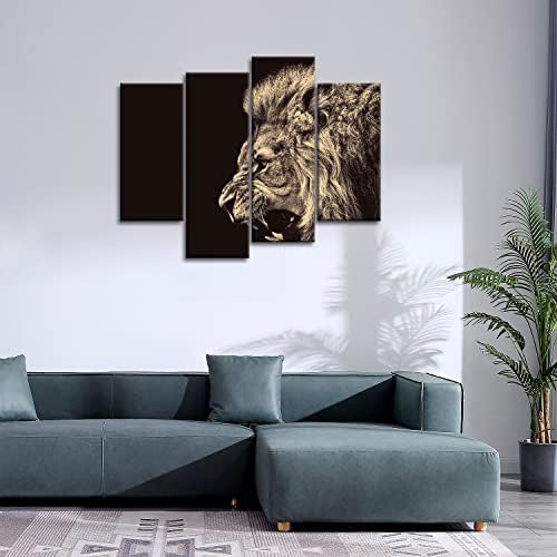 4 painéis de parede de parede pintura roar Lion Pictures impressões no animal Animal O óleo de decoração