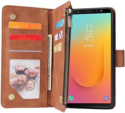 ASUWISH compatível com a caixa da carteira Samsung Galaxy A6 Plus/J8 2018 e Protetor de tela de tela