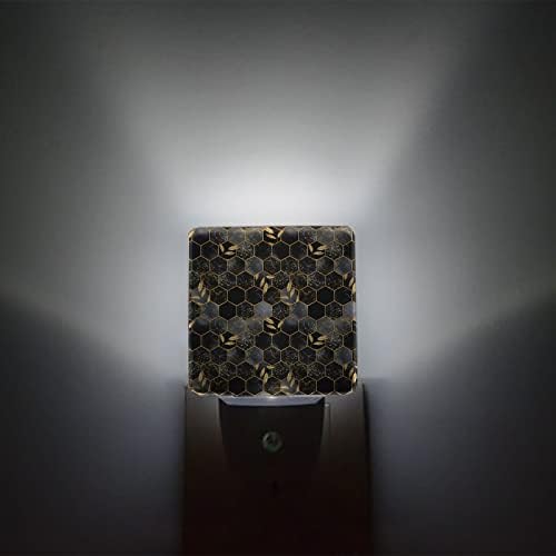 Luz noturna para crianças, deixa mármore favo de mel geométrico abstrato abstrato preto cinza led plugue