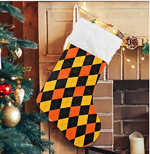 Meias de Natal de Alaza Scottish em laranja clássico preto clássico personalizado Decorações de meias para