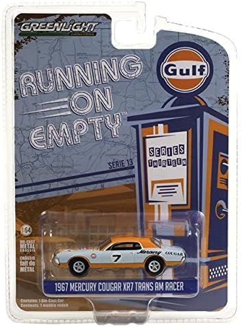 Collectibles Greenlight 41130-B Runnando na série vazia 13-1967 Mercury Cougar XR7 Trans Am Racer-Gulf Racing 1:64