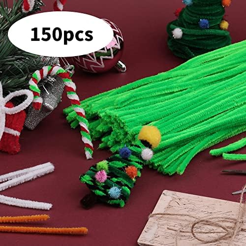 150 peças Cleoners de cano de Natal Hule Chenille, limpadores de tubos de artesanato verde de